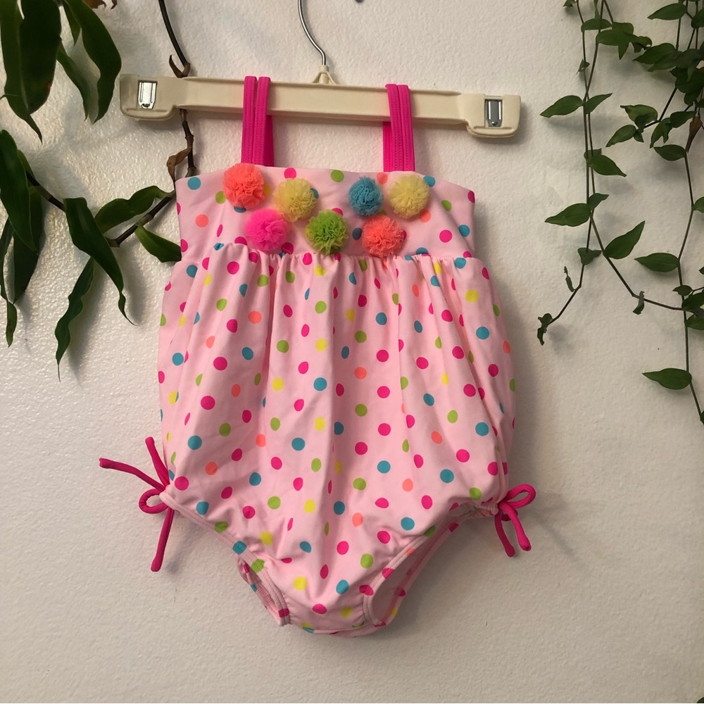 KATE MACK | Pink Polka Dot Pom Baby One Piece Swimsuit